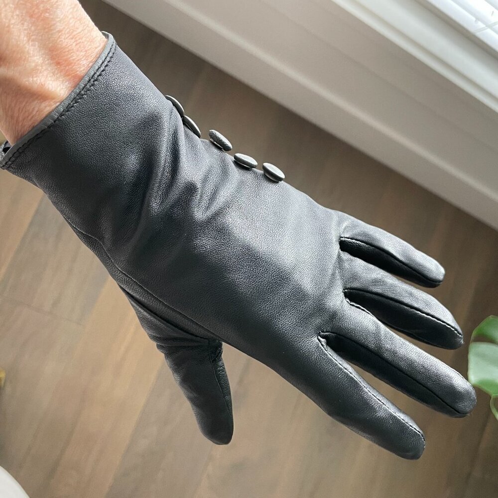 Jessica Genuine Leather Therma-Last Insulated Gloves Button Detail Dk Grey Blk 7